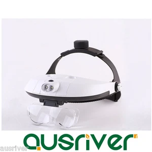 New Head Mounted Magnifying Glass Lens Magnifier Loupe Reading 2 LED Lights 1-6x - Bild 1 von 10