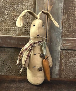 Grubby Primitive Rustic Country Bernie Bunny Rabbit Rag Doll Easter w Bells 9" - Picture 1 of 5