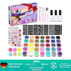 492 Glitzer Tattoo Set Mädchen Temporäres, 41 Farben Glitzerpulver 215 Strassste - Bild 1 von 2