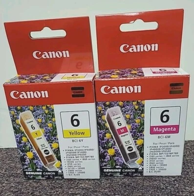 Canon Pixma 6 Ink Cartridges Yellow BCI-6Y & Magenta BCI-6M Genuine OEM  SEALED  - Image 1 of 4