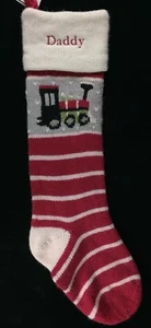 POTTERY BARN KIDS NATURAL FAIR ISLE CHRISTMAS STOCKING DADDY NEW TRAIN GRAY RED - Picture 1 of 2