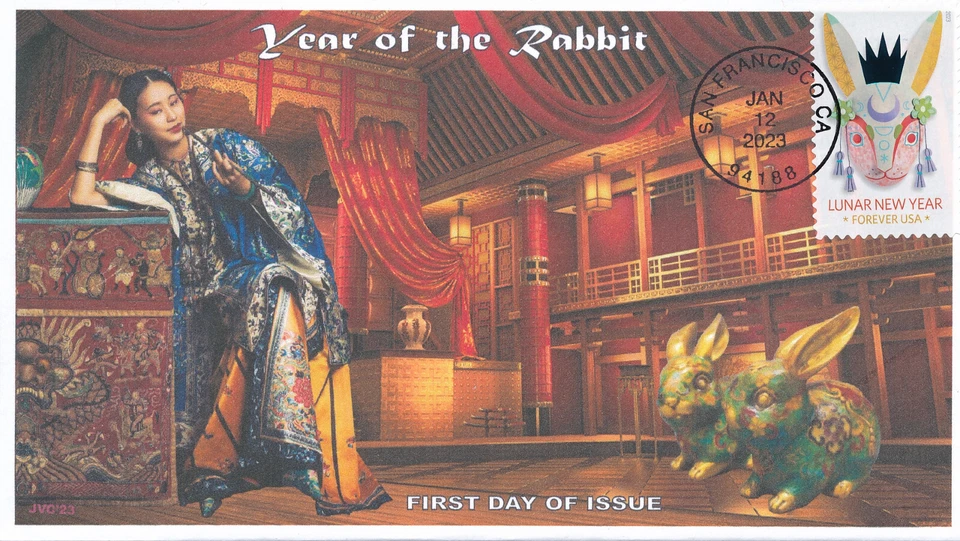 JVC CACHETS -2023 LUNAR YEAR OF RABBIT FIRST DAY COVERS FDC  L.E. OF 20 DESIGN 3 - Image 1 of 1