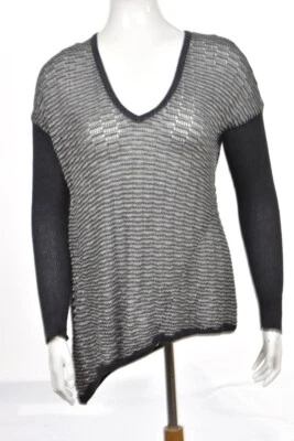 Yansi Fugel Womens Sweater Size XS Gray Striped V Neck Long Sleeve Cotton Top - Image 1 of 4
