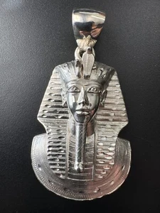 2.75" Large Pharaoh King Tut Pendant Ancient Egypt Royalty Charm 925 45.4g - Picture 1 of 10