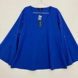 New Melissa Paige V Neck Royal Blue Stretch Flare Sleeve Pullover Top 3X Office - Picture 1 of 10