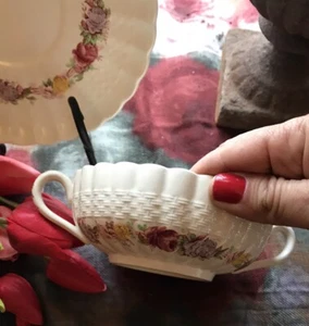 4 cuencos y platos de sopa Spode Copeland England ROSE BRIAR Chelsea con forma de mimbre.: - Imagen 1 de 6
