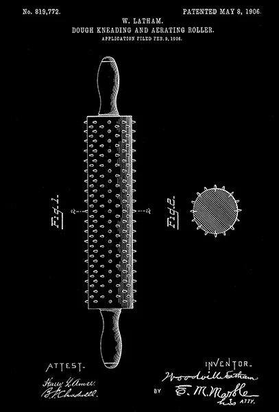 1906 - Rodillo - Rodillo de amasado y aireado de masa - Póster de arte de patente Foto 1 de 1