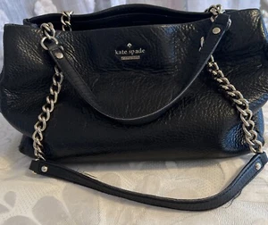 Kate Spade New York Black leather Bag Purse Chain Handles - Picture 1 of 10