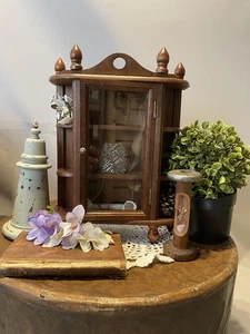 Vintage Trinket Curio Cabinet Small Wooden Glass Showcase Display Hanging Wall - Picture 1 of 17