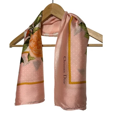 De Colección Christian Dior Bufanda de Seda Rosa Floral Lunares Diseñador Accesorio 33"x33" Foto 1 de 4