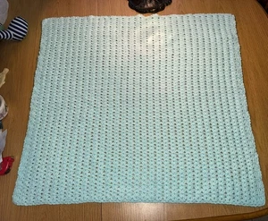 Crocheted Baby Afghan 32” X 30”  Aqua - Picture 1 of 5