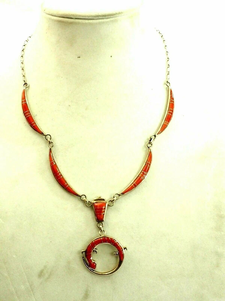 Острый 33 камня коралл геккон падение ожерелье из чистого серебра надпись 24" - Изображение 1 из 4