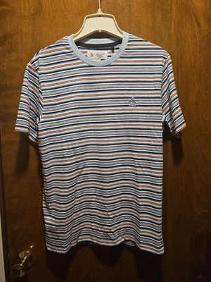 Original Penguin T-shirt Striped Blue White Orange NWT ORIG $49 - Image 1 of 4