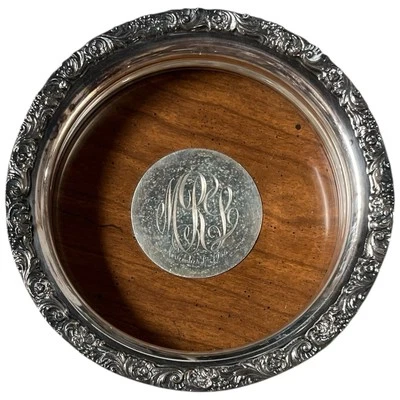 Antiguo Portabotellas Gorham Plateado Posavasos de Vino Madera Torneada Caoba Mono Foto 1 de 4