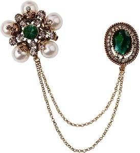 Vintage Crystal Pearl Flower Long Chain Tassel Brooch Lapel Pin for Women Men Gi - Picture 1 of 8