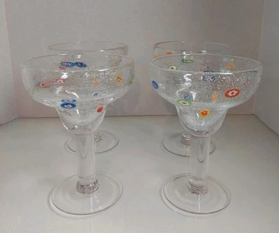 Crate & Barrel Zazz Margarita Glasses Millefiori Handblown Flower Art Set of 4 - Image 1 of 4