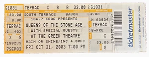Vintage Queens of the Stone Age Halloween Konzert Ticket 31.10.2003 Greek Theater LA - Bild 1 von 2