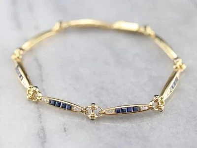 5CT Princess Cut Simulated Sapphire Women Tennis Bracelet 14k Yellow Gold Plated - Image 1 of 4