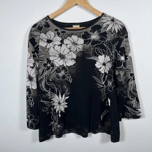 Vintage Jess & Jane Womens Top Sz XL Indie Y2K Floral Cotton Boho USA Black Art - Picture 1 of 12