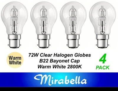 4 x 72W Clear GLS Halogen Light Globes Bulbs Lamps Bayonet Cap B22 72W = 100W - Image 1 of 2