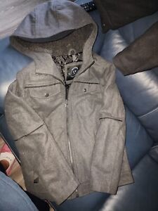  Urban Republic Boys Gray Hooded Full-Zip Wool Blend Jacket  Size L/14-16