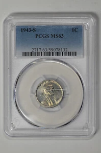 1943 S 1C Lincoln Steel Wheat Cent PCGS MS 63 with Grey Toning - Picture 1 of 2