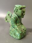 Chinese bronze human figure inlays Turquoise Dragon pattern human statue 错松石跪人