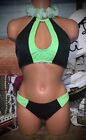 Neon Lime Scuba Surf Sexy Crop Top A B Bold Swimsuit Posing Bikini XS 2