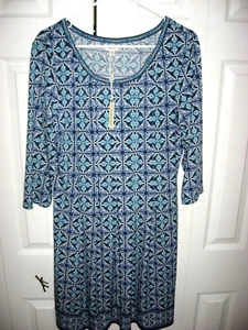 Womens NWT Blue Patterned MAX STUDIO Long Sleeve Knit Dress XL - Picture 1 of 2
