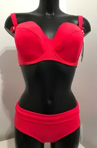 Top de bikini acolchado con aros de neón Y O pantalones plegables calzoncillos rosa naranja - Imagen 1 de 17