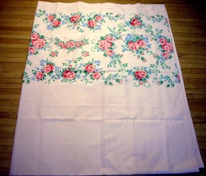 Vintage Cannon  Pink Roses Blue Flowers Full Double Flat Sheet NWOT - Picture 1 of 6