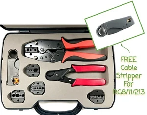 Extra FREE STRIPPER Quick Change RF Coax Crimper Kit Cutter RG8 RG58 RG174 RG213 - Picture 1 of 10