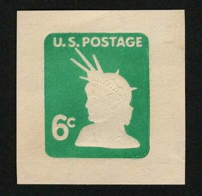 US 1968 #U551 Green 6c Statue of Liberty Head Cut Square Mint Unused - Image 1 of 2