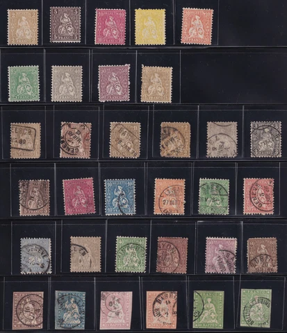 Helvetia Stamps - Almost complete "seated" set with many variations! 1854-1881 Cover