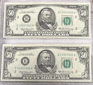 1969 New York B Note Sequential Set $50 Dollar Bill 50BL48,49 - Picture 1 of 2
