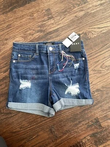 DKNY Hipster Girls Shorts Distressed w/Bracelet Blue Denim Cuffed Size 10 - Picture 1 of 7