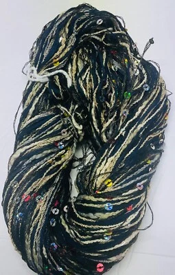 Unidad de hilo de diseñador Lucci Hilados Lucatape de 1 negro/blanco multi lentejuelas algodón nuevo Foto 1 de 3