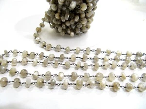 Natural Moonstone Silverite Rondelle Faceted 6-7mm Beaded Rosary Chain - Picture 1 of 4