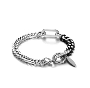 Bracelet men Stainless Steel black Chain Toggle solid high quality two tones 03 - Picture 1 of 4