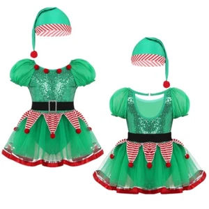 Kids Girls Xmas Dress Tutu Skirt Christmas Costume Performance Dance Leotard - Picture 1 of 17