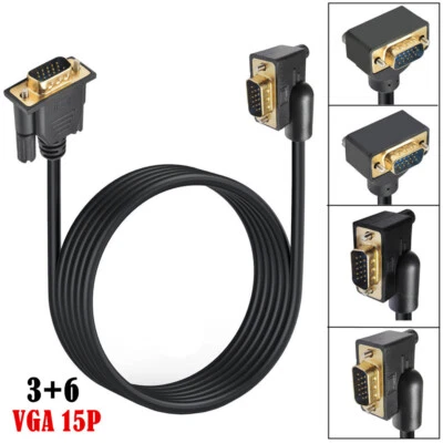 1m Angled VGA RGB 15Pin Male to Male Cable Cord Adapter For Projector Monitors - Image 1 of 2