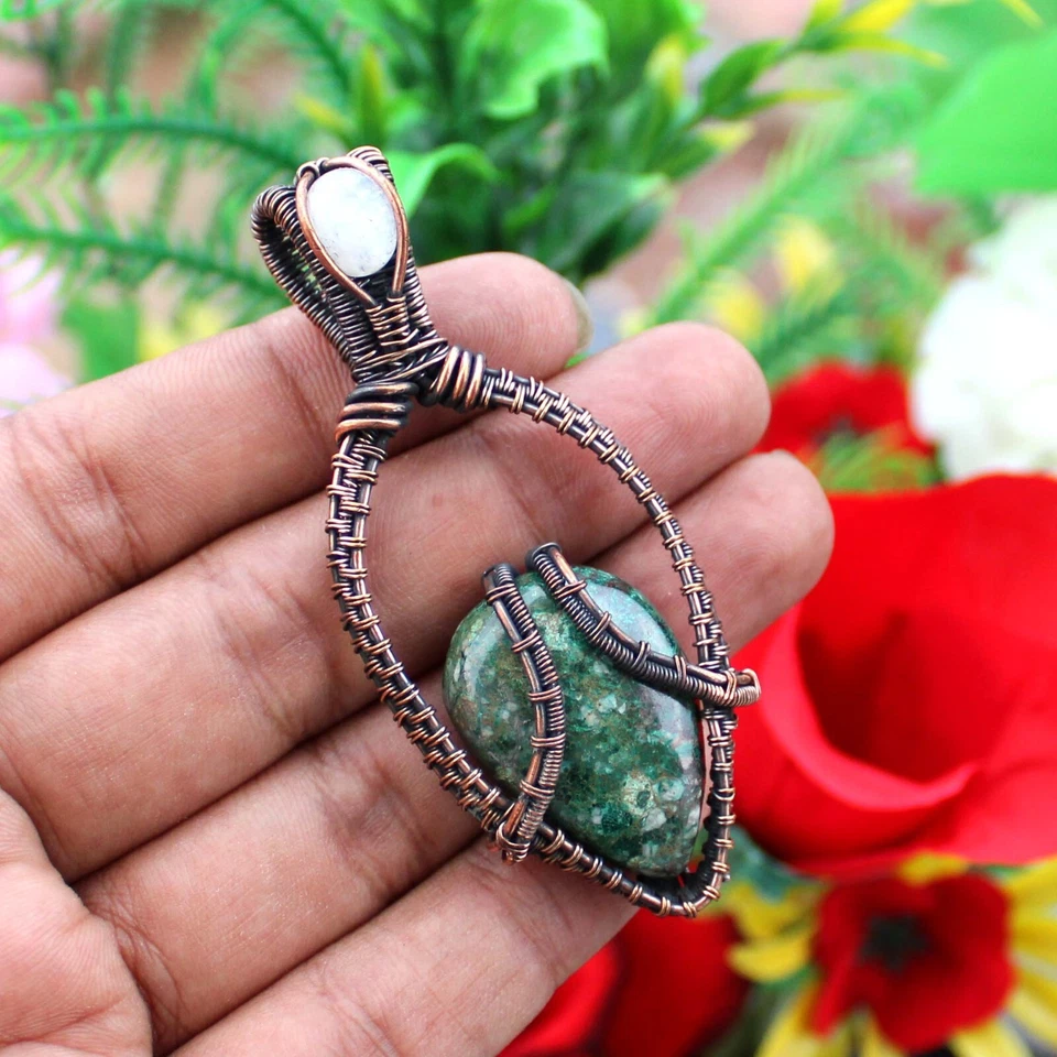 Подвеска с азуритом малахитом лунным камнем медная проволока обернутая подвеска подарок для него - Изображение 1 из 4