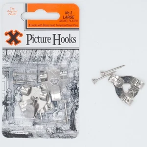 X Picture Hooks Nickel Plated + Pins No.3 Pack of 3 Chrome/Silver - Picture 1 of 3