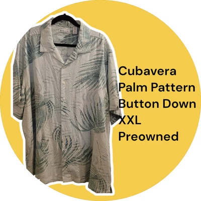 Cubavera Hawaiian Shirt Men's XXL Green Palm Pattern Short Sleeve Button Down - Image 1 of 3