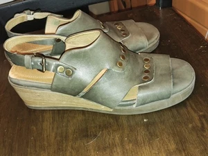 Bussola Sandals Womens 41 Massa Slingback Green Leather Casual Wedge Heels - Picture 1 of 3