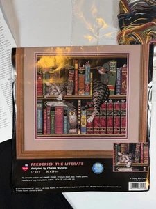 Frederick The Literate Cat Charles Wysocki Cat Library Dimensions Cross Stitch - Picture 1 of 18