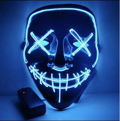 Halloween LED Glow Mask 3 Mode EL Wire Costume Clubbing Rave Cosplay Party Purge - Image 1 of 4