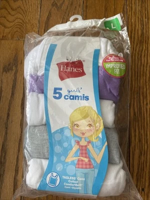 5 Pack - Hanes Girls'  Camisole - White/Gray/purple - Tagless Sleeveless Cotton - Image 1 of 3