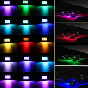 8x Pod RGB Rock LED Underbody Neon Light Lamp Glow Bluetooth Kit Control Mic - Picture 1 of 12