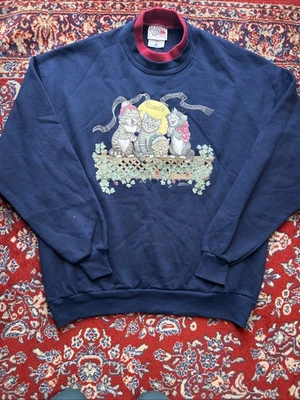 Sudadera De Colección Morning Sun Villancicos Verdes Navidad Gatos Grannycore Talla XL Foto 1 de 4